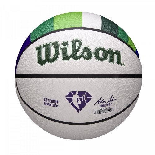 Мяч баскетбольный Wilson NBA TEAM CITY COLLECTOR BSKT MIL BUCKS SZ7 белый/зелёный/синий 7
